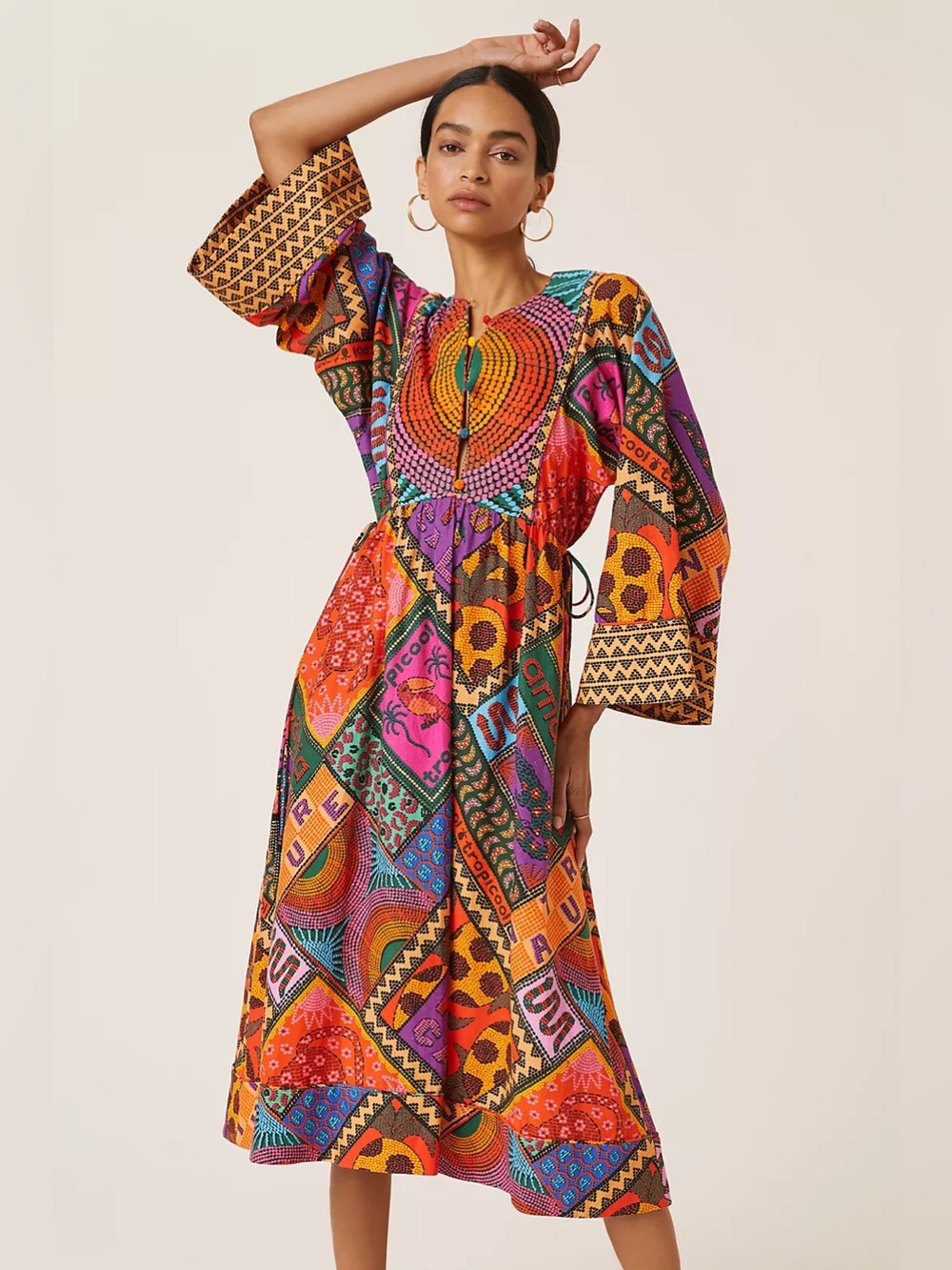 AG26 Farm Rio Dotted Patchwork Midi Dress